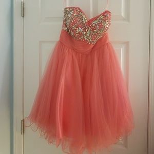 Fluffy pink dress with jeweled bodice